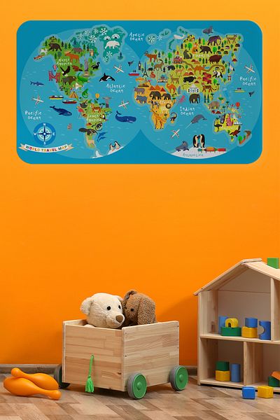 Lusim Store Lsm Seri001 - Educational World Map Wall Sticker for Kids and Baby 85x130-3805