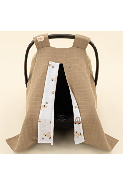 Yunikobaby Müslin Çift Taraflı Puset Örtüsü ve Minderi - Toprak Muslin - Kahv...