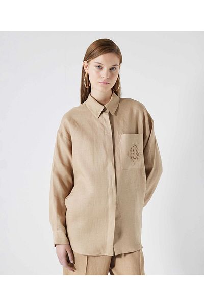 İpekyol Monogram embroidery linen shirt
