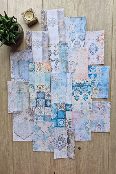 Mona Craftist 19 Adet Eskitme Çini Desen Temalı Scrapbook Kağıt Seti Bullet J...
