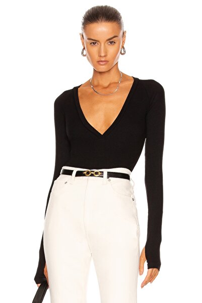 zaccana z Kadın Uzun Kol Parmak Geçme Detay V Yaka Bodysuit