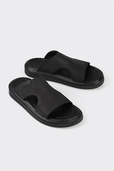 Elle Shoes Black Leather Men's Slippers