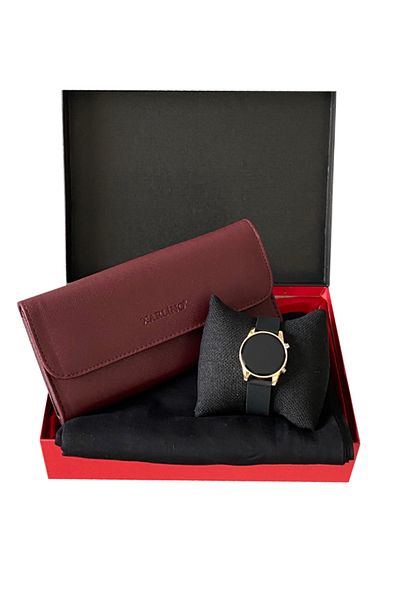 Spectrum Women's Burgundy Wallet Black Combed Cotton Shawl Digital Wristwatch