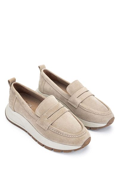 Tamer Tanca Women's Genuine Leather Beige Loafer Shoes
