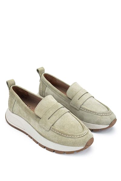 Tamer Tanca Women's Genuine Leather Khaki Suede Loafers