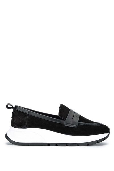 Tamer Tanca Women's Genuine Leather Black Suede Loafer Shoes