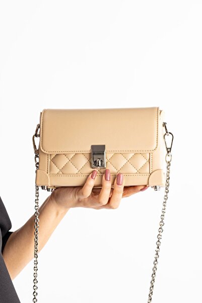 Getcho Sayaro Women's Beige Chain Strap Cover Pu Leather Shoulder Bag Crossbody Suitable for Daily Use