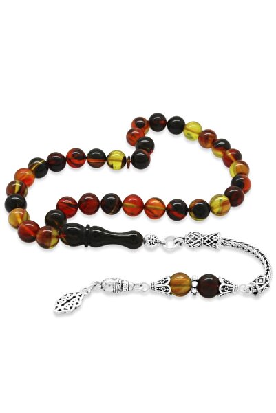 Tesbihane 925 проба срібла з бахромою, куля з вирізом, чорний вогняний буршти...