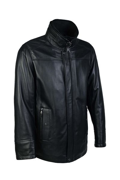 Tamer Tanca Genuine Leather Men's Black Coat