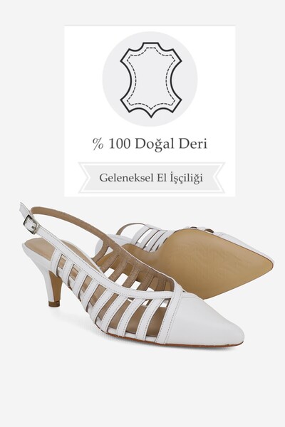 TUNAELLİ WOMEN'S WHITE GENUINE LEATHER THIN HEEL SHOES, NUMBER 35-41