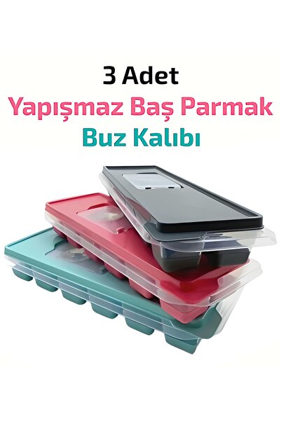 BlackBird Home 3 Adet Buz Kalıbı Buzluk Yapışmaz Baş Parmak Silikonlu Küp