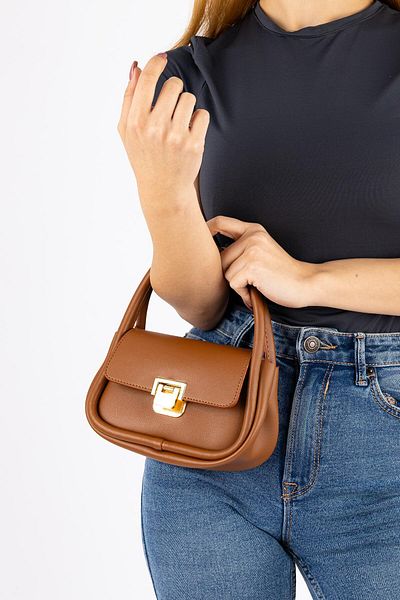 Getcho Oblek Women's Brown Buckle Mini Handbag Daily Use Hard Formed Model Compatible with City Style