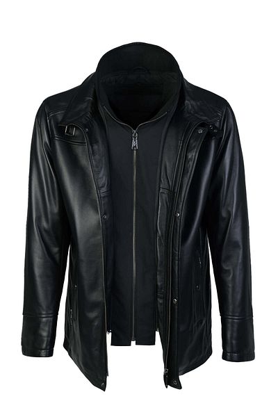 Tamer Tanca Genuine Leather Men's Black Coat