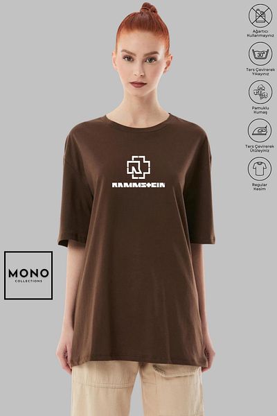 MONO COLLECTİON MONO COLLECTION Unisex Oversize Crew λαιμόκοψη βαμβακερό Rammstein εμπριμέ κοντομάνικο μπλουζάκι