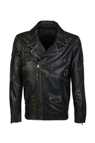Tamer Tanca Genuine Leather Black Men's Antique Coat