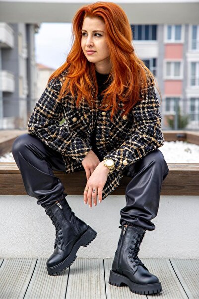 FSKOMBİN Laspezia Siyah Gerçek Deri Kadın Postal