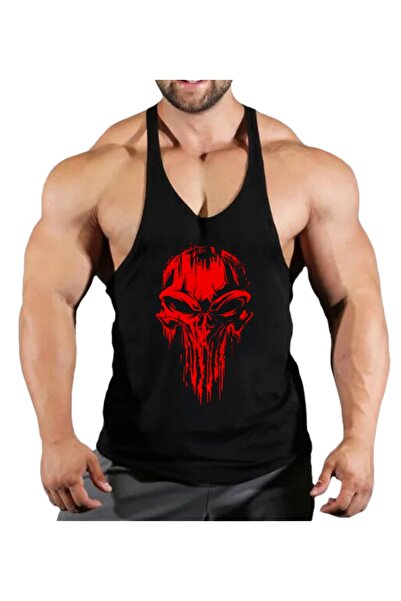 TREND ALİSSE Red Skull Printed Men's Sports Tank Top - Fitness Gym
