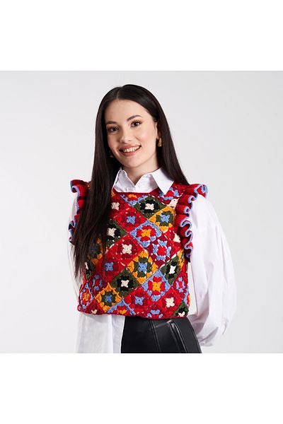Daphnia Delfion Colorful Tuscany Knit - Frill Detailed Checked Sweater