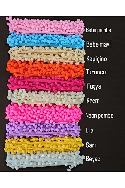 sarra Renkli Şerit Ponpon - 5 Metre- Sarı