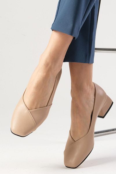 Mio Gusto Addison Nude Colored Blunt Toe Short Heeled Women's Shoes