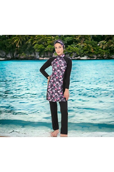 Shopiolog Long Sleeve Palm Tree Patterned Flexible Full Hijab