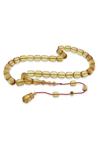 Tesbihane Capsule Cut Straw Yellow Catalin Rosary with System, Each with Master Workmanship