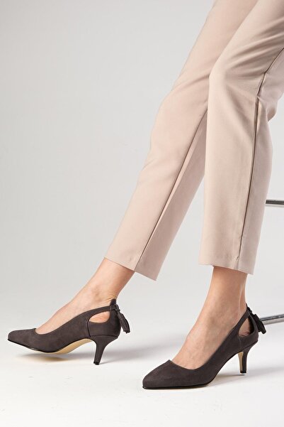 Mio Gusto Drop Gray Color Suede Women's Low Heeled Shoes