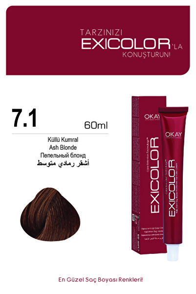 Exicolor 7.1 KÜLLÜ KUMRAL Kalıcı Krem Saç Boyası 60ml