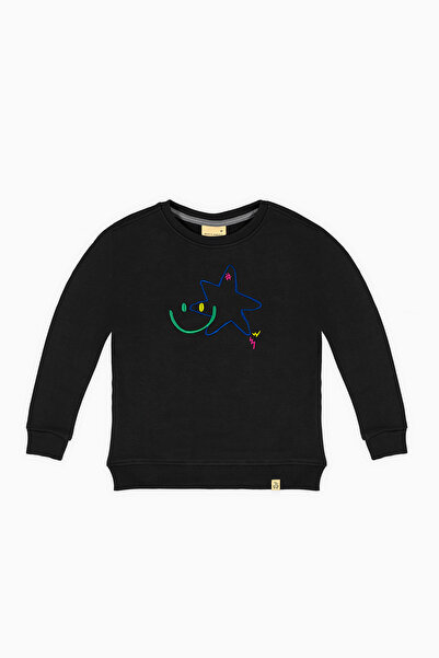 Çocuk Unisex Bisiklet Yaka Nakışlı Sweatshirt - Füme