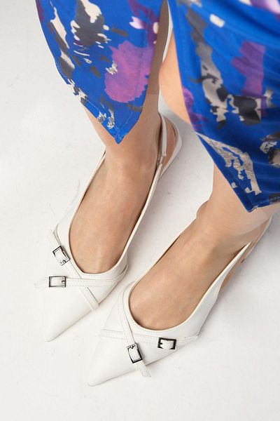Mio Gusto White Color Open Back Pointed Toe Short Heeled Women's Shoes