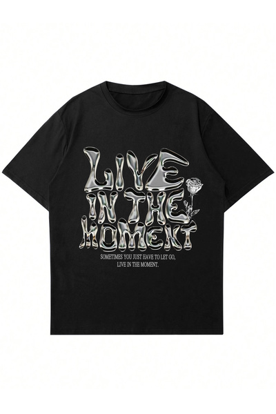 Ginevra Tricou oversize cu imprimeu Live in The Moment unisex
