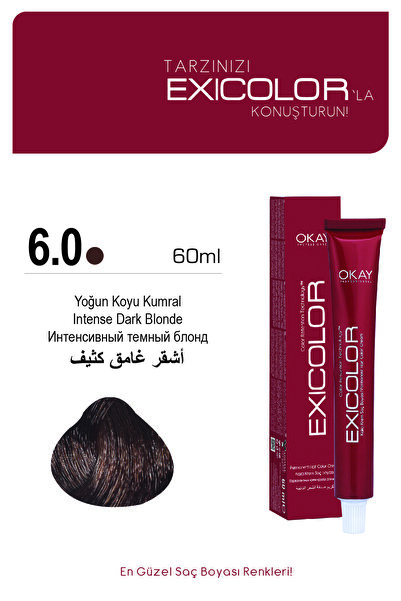 Exicolor 6.0 YOĞUN KOYU KUMRAL Kalıcı Krem Saç Boyası 60ml