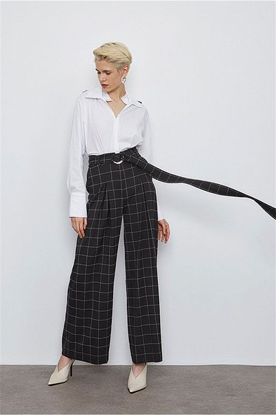 VERDA Checked Belted Trousers