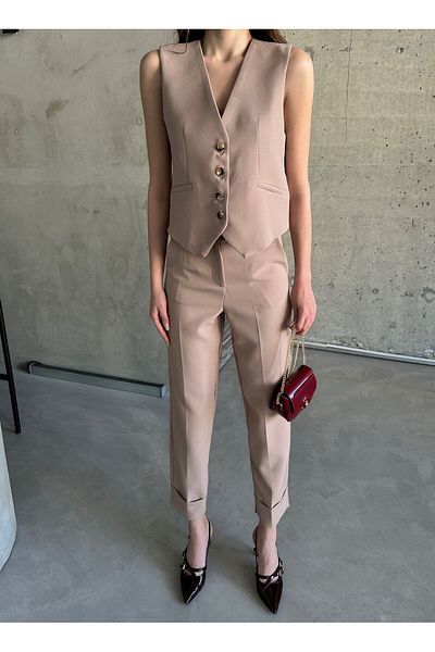 Laluvia Σετ παντελόνι Camel Premium Vest