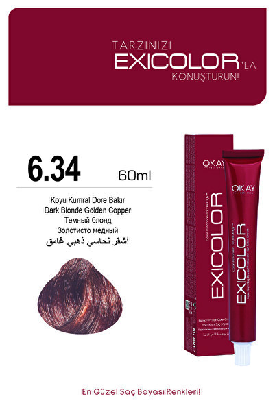 Exicolor 6.34 KOYU KUMRAL DORE BAKIR Kalıcı Krem Saç Boyası 60ml