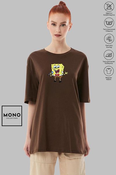 MONO COLLECTİON MONO COLLECTION Unisex Oversize Crew Neck Βαμβακερό μπλουζάκι με στάμπα με κοντό μανίκι