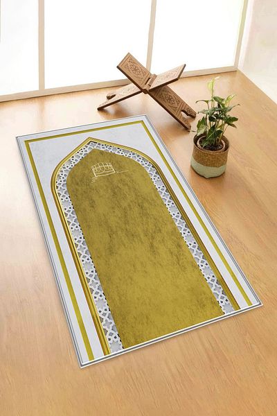 Vagonik Digital Printed Prayer Rug Velvet Textured Dowry Holder Gift Washable Non-Slip Based Prayer Prayer Rug