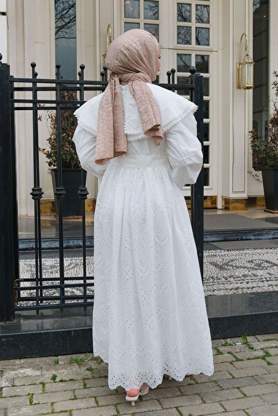 LOCCO Women's Baby Collar Lace Detail Dress White