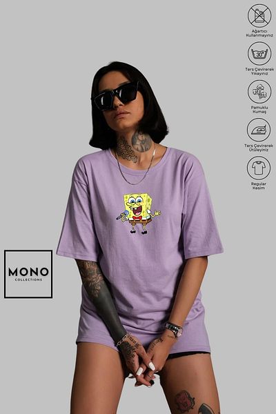 MONO COLLECTİON MONO COLLECTION Unisex Oversize Βαμβακερό μπλουζάκι με στάμπα με κοντό μανίκι - Crew Neck