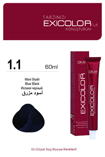 Exicolor 1.1 MAVİ SİYAH Kalıcı Krem Saç Boyası 60ml