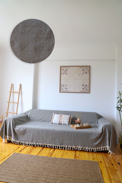 XAMANTHA 180x300 cm, Βαμβακερό αντιολισθητικό κάλυμμα καναπέ-κρεβάτι, κουβέρτ...