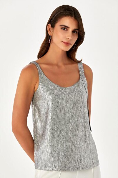 İKİLER Shiny Blouse with Strap Buckle Detail