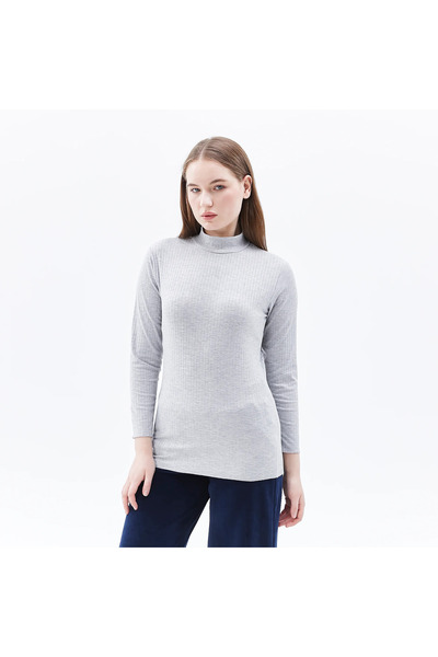 defys Women's Stand Collar Long Sleeve T-shirt Gray Melange