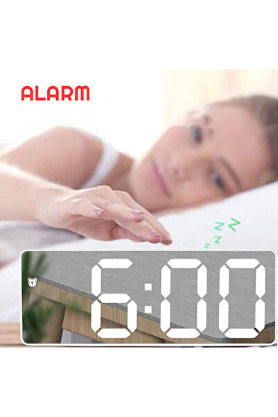 HyMark Aynalı Termometre Alarm Takvimli Led Dijital Modern Masa Saati/ADPT