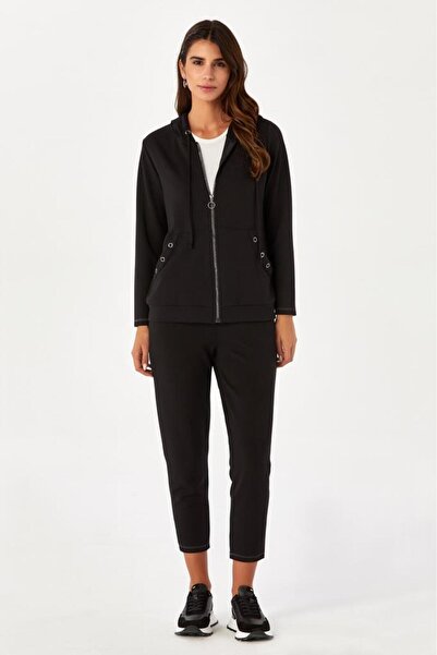 İKİLER Önü Fermuarlı Kapüşonlu Cepli S-Shirt 024-2102