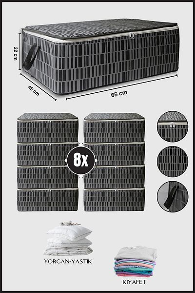 Nanteks 8 Pieces Zebra Large Size Underfloor Bag Clothes - Pillow Bag Organizer Storage Bag 65x45x22