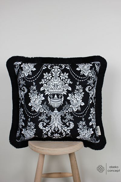 Alseko Concept Cioc negru, model damasc, husă de pernă pătrată decorativă 43x43cm