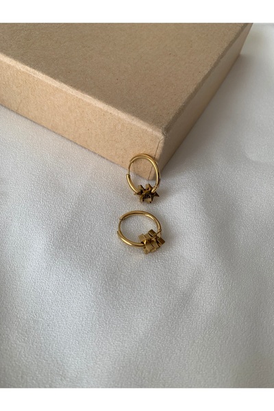 KAD COLLECTION أقراط دائرية من الفولاذ بنمط نجمة - متدلية