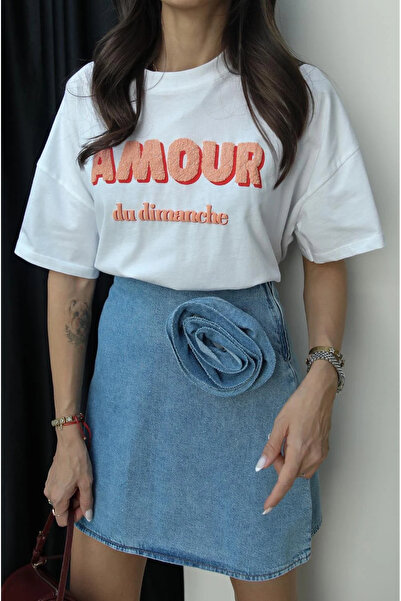 My Blog Amour Štampano Pamuk lu Bela T-shirt