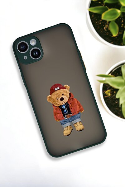 mooodcase iPhone 14 Plus Uyumlu Teddy Bear Desenli Buzlu Şeffaf Lüx Telefon Kılıfı
